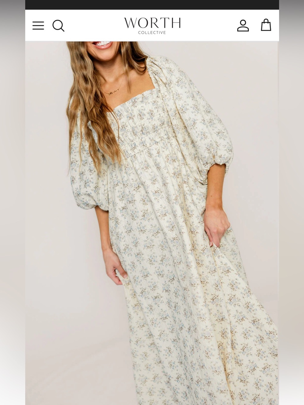 Smocked Square-Neck Cream Floral Maxi Dress - Picture 3 of 6